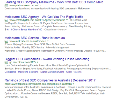 Best SEO company SERP lower result