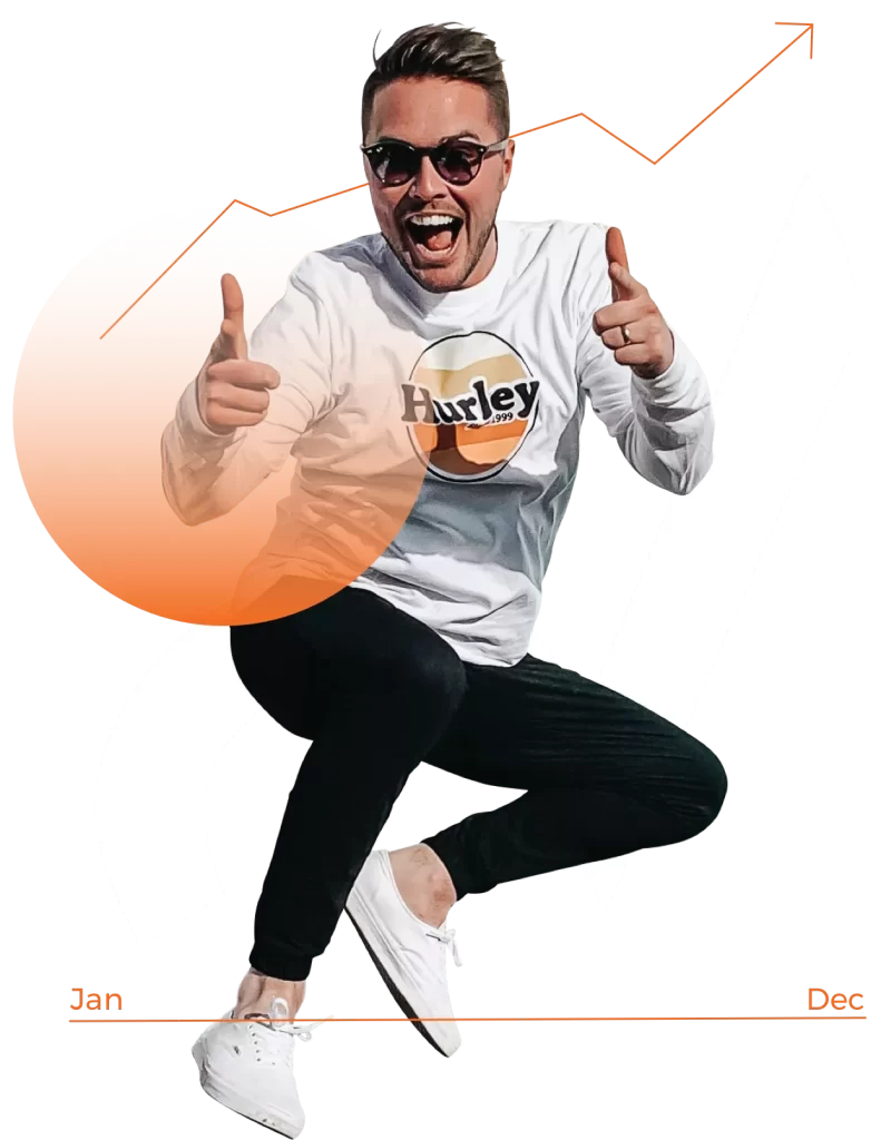 Man with Glasses Jumping Happily