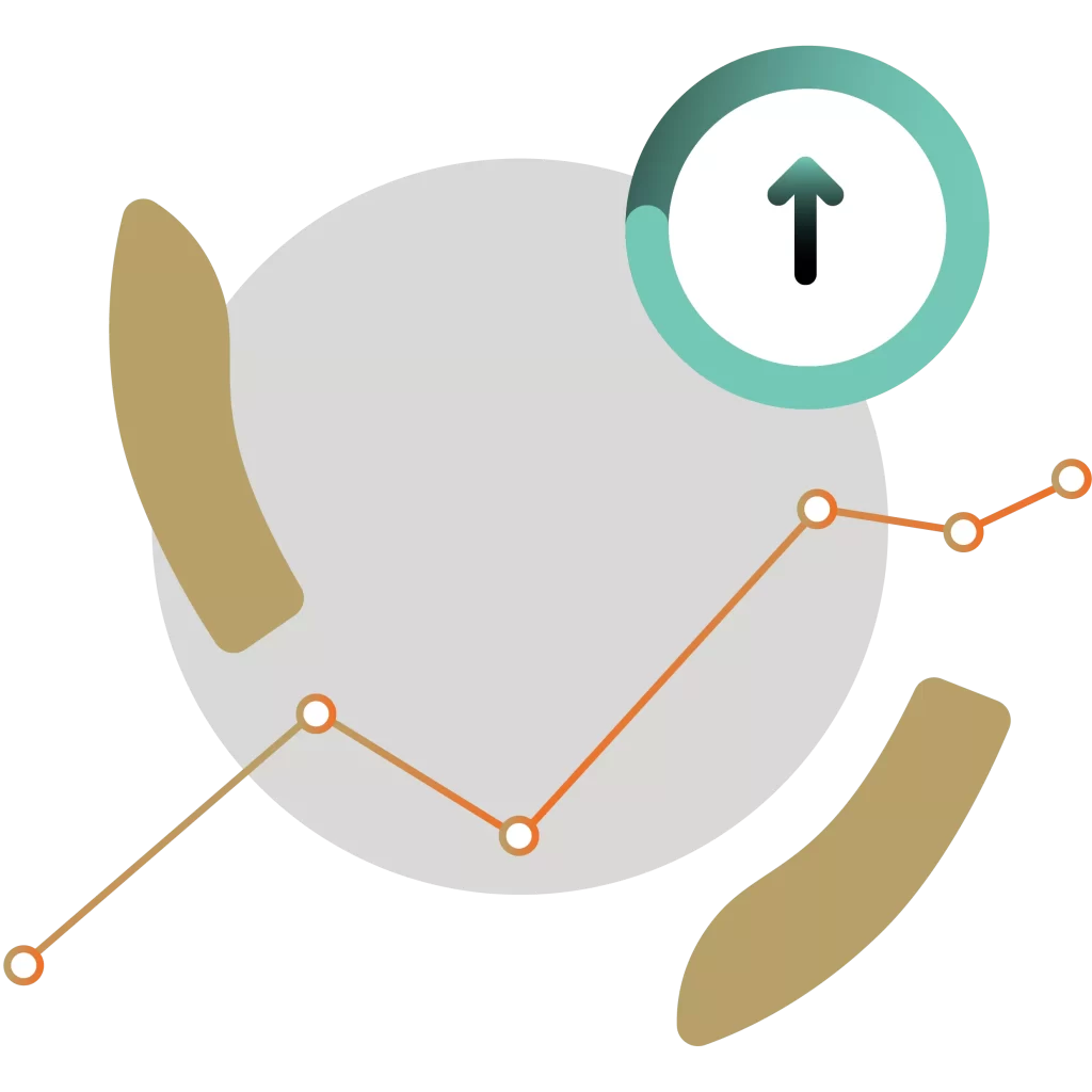 Orange Line Graph With Circle in The Center and Arrow Facing Upwards